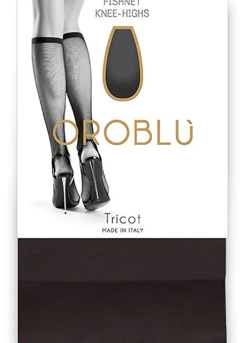 Knee Highs-Oroblu Tricot Fishnet Knee Highs Black