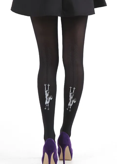 Tights-Pamela Mann Flocked Climbing Cats Tights Black