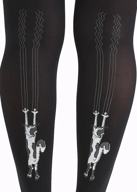 Tights-Pamela Mann Flocked Climbing Cats Tights Black