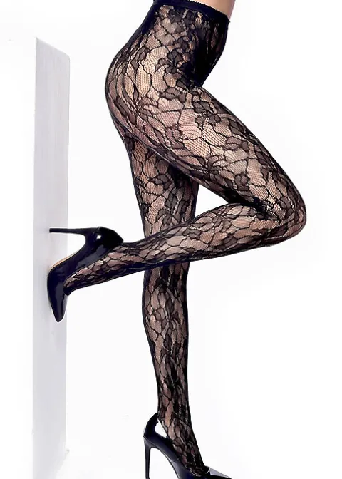 Tights-Pamela Mann Orchid Leaf Net Tights Black