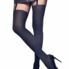 Tights-Pamela Mann Plain Stripe Curves Mock Suspender Tights Black