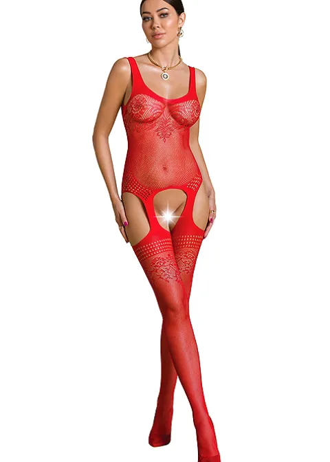 Bodystockings-Passion Eco Aleksandra Strip Panty Floral Net Bodystocking