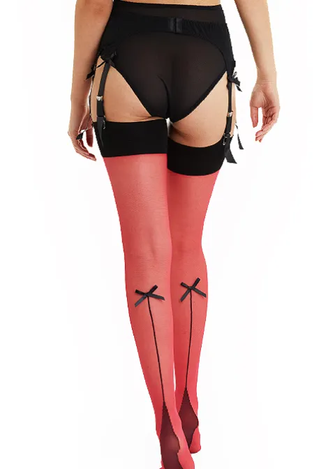 Stockings-Playful Promises Bow Backseam Lollipop Red Stockings Lollipop Red Black Seam