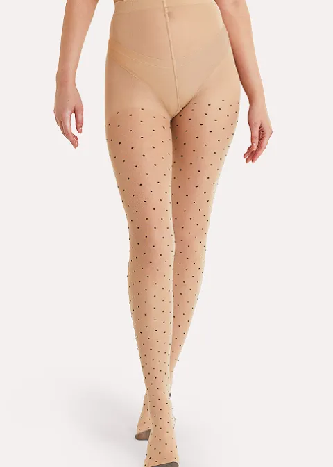 Tights-Playful Promises Dotty Seamed Tights With Bow Beige Black