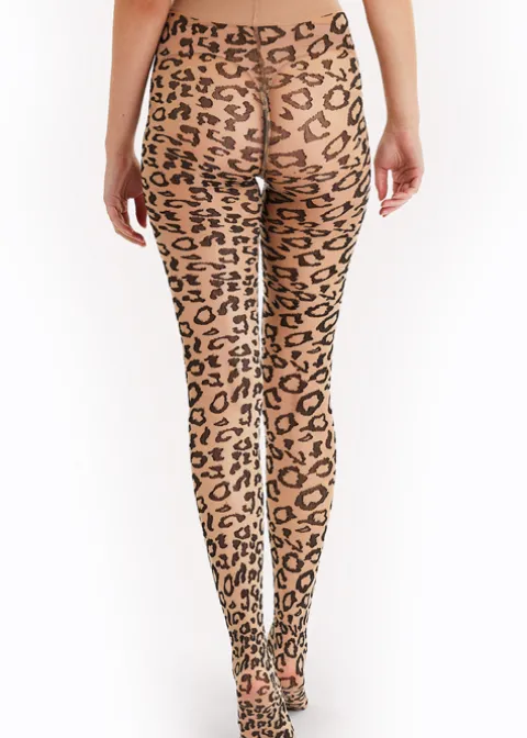 Tights-Playful Promises Leopard Knit Nude Tights Nude Black