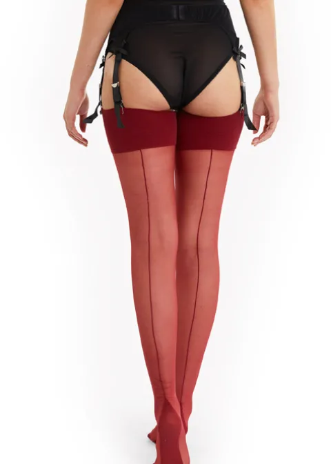 Stockings-Playful Promises Seamed Stockings Merlot