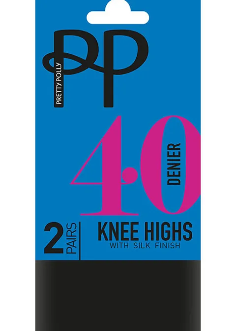 Knee Highs-Pretty Polly 40 Denier Knee Highs With Silk Finish (2Pp) Black