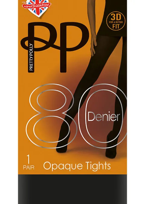 Tights-Pretty Polly 80 Denier New 3D Opaque Tights Black