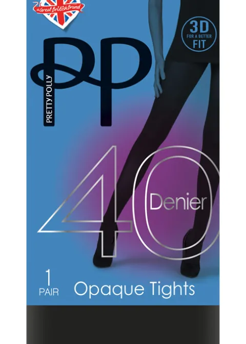 Tights-Pretty Polly 40 Denier New 3D Opaque Tights Black