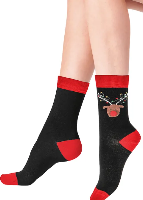 Socks-Pretty Polly Christmas Reindeer Socks Black