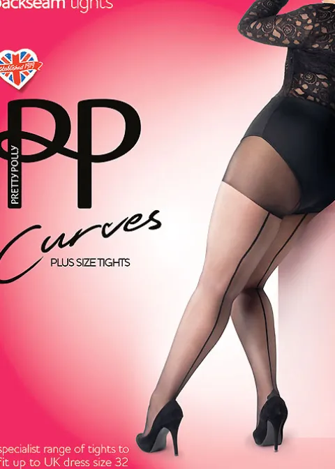 Tights-Pretty Polly Curves Backseamed Tights Black Black Seam