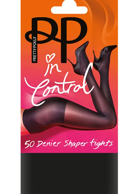 Tights-Pretty Polly In Control 50 Denier Opaque Shaper Tights Black