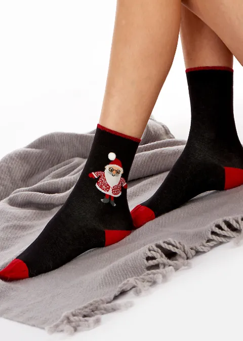 Socks-Pretty Polly Santa Socks Black