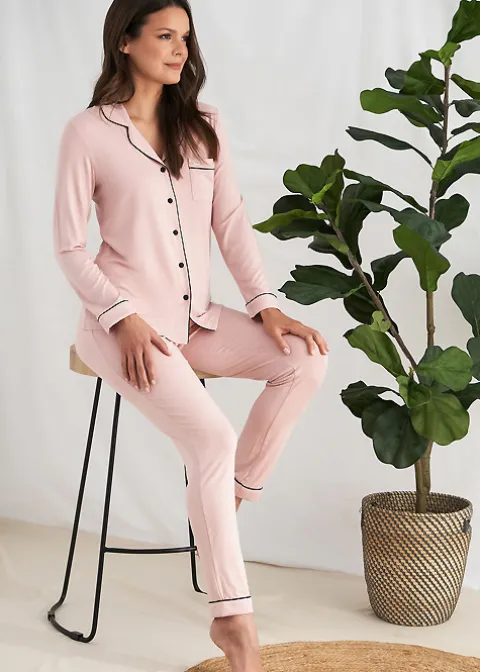 Pyjamas-Pretty You London Bamboo Pyjama Set Pink