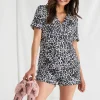 Pyjamas-Pretty You London Bamboo Shirt And Short Pyjama Set Luxe Leopard