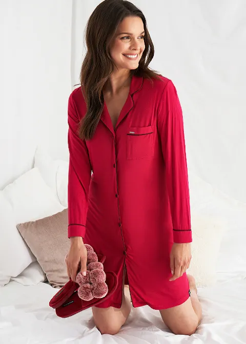 Nightwear-Pretty You London Bamboo Nightshirt Scarlet