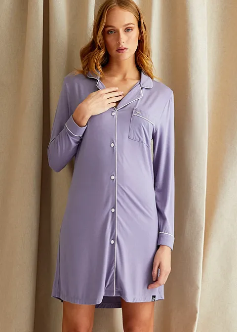 Nightwear-Pretty You London Bamboo Nightshirt Lavender