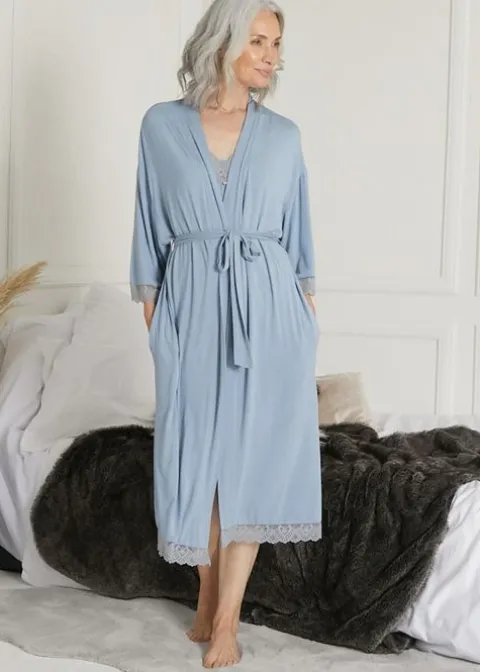 Nightwear-Pretty You London Bamboo Lace Kimono Blue Mist