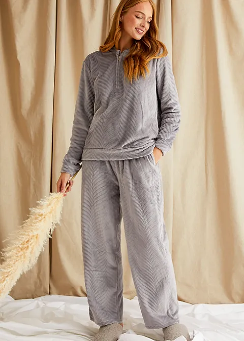 Loungewear-Pretty You London Cosy Chevron Lounge Suit Shale Grey