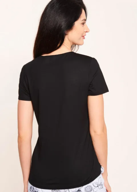 Pyjamas-Rosch Be Happy Night Line Short Sleeve Top Black