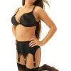 Suspender Belts-Sassy 6 Strap Plain Suspender Belt Black