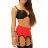 Suspender Belts-Sassy 6 Strap Plain Suspender Belt Red