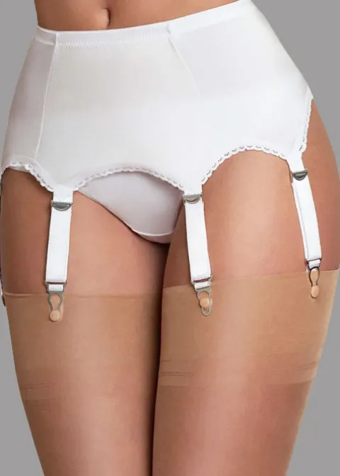 Suspender Belts-Sassy 6 Strap Plain Suspender Belt White