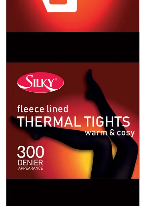 Tights-Silky 300 Denier Fleece Tights Black