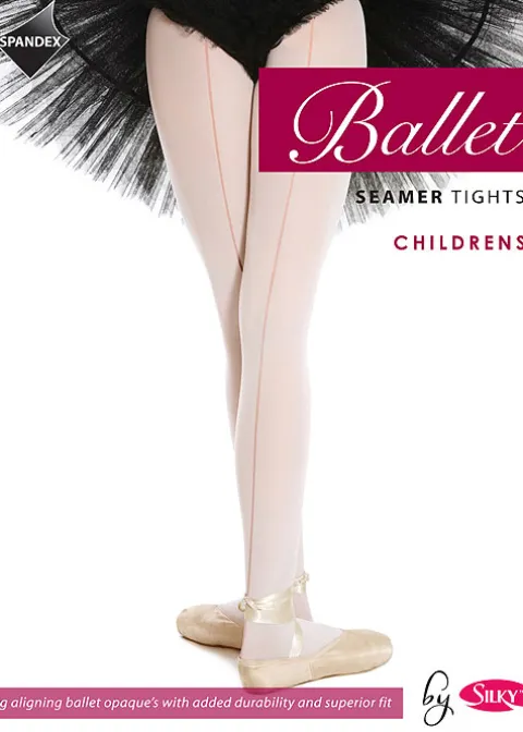 Tights-Silky Ballet Childrens Seamed Ballet Tights Seamed Theatrical Pink