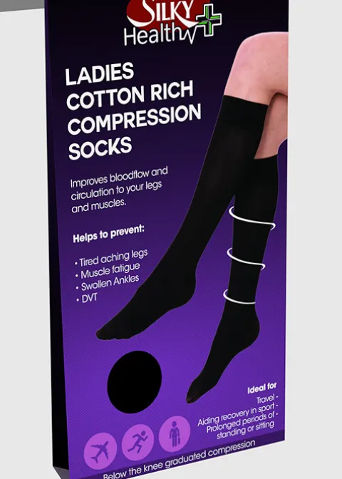 Knee Highs-Silky Ladies Cotton Rich Compression Knee High Black