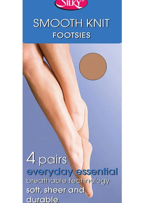 Toe Covers/Footlets-Silky Smooth Knit Footsies 4 Pair Pack Silky Natural