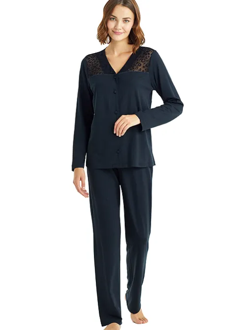 Pyjamas-Blackspade Spade Cherry Button Long Pyjama Set Black