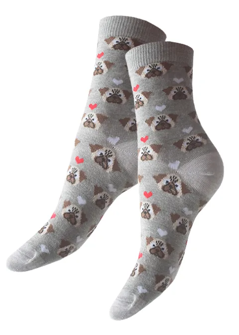 Socks-Tiffany Quinn Dog Design Cotton Ankle Socks Steel Grey