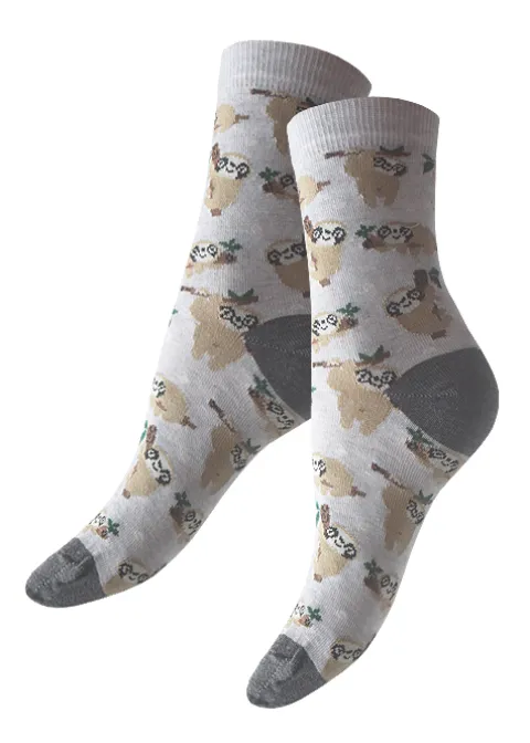 Socks-Tiffany Quinn Sloth Design Cotton Ankle Socks Light Grey